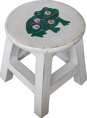 Produktbild von Holzhocker Kinderhocker Hocker Sitzhocker Fußbank Massivholz Schemel Stuhl mit Tiermotiv Deko weiß, Frosch grün