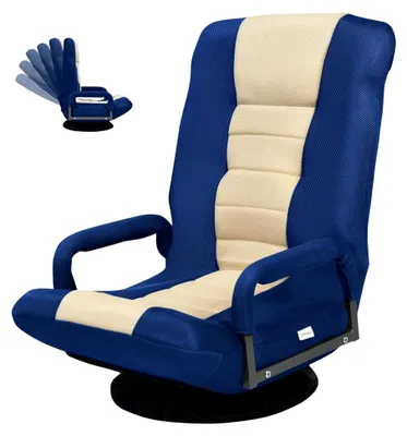Produktbild von Bodenstuhl 360° drehbar, Bodensessel mit 6-fach verstellbarer Rückenlehne, gepolsterter Game Sessel, Bodensofa Meditationsstuhl bis 140 kg belastbar, Lazy Sofa (Blau)