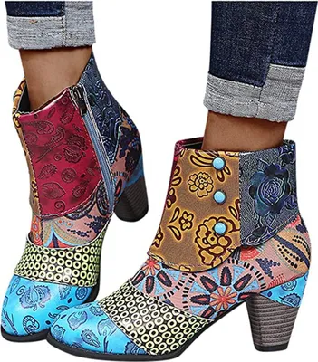 Produktbild von ASKSA Damen Absatz Plateau Vintage Cowboystiefel Winter Stiefel, Bunt, Größe: 38