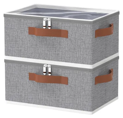 Image de Boîtes de rangement avec couvercle, lot de 2, pour vêtements et couvertures