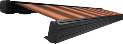 Produktbild von SOLUNA Kassettenmarkise Exquisit 5,5x3,5 Dessin S3013 Gestell DB703 dunkelgrau Antrieb links inkl. Motor und Wandschalte