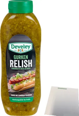 Produktbild von Develey Gurken Relish vegan 1er Pack (1x875ml Flasche) + usy Block