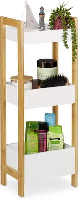 Immagine prodotto di Scaffale da bagno con 3 cesti - Bambù e MDF - 74,5x28x20 cm - Autoportante - Scaffale per la cucina - Naturale - Bianco