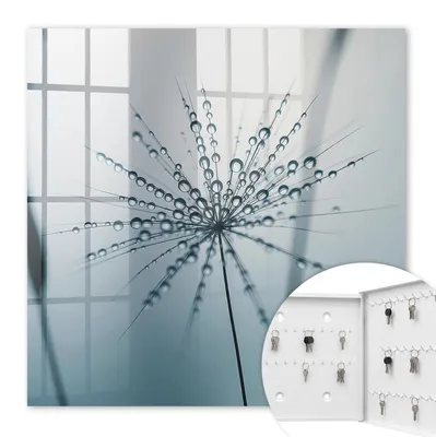 Produktbild von Metall Schlüsselkasten 30 x 30 cm - weißer Schlüsselschrank zur Wandmontage - wandhängende Schlüsselbox mit Tür - rechts öffnend - Schlüsselaufbewahrung für Flur - Büro - Arbeitszimmer - Werkstatt - Garage - Löwenzahn und Wassertropfen