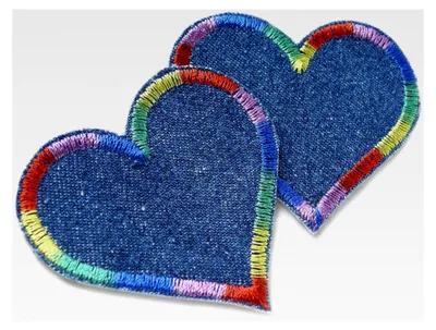 Produktbild von 2 Jeansflicken Herz in Regenbogenfarben, kleine Patches zum Aufbügeln
