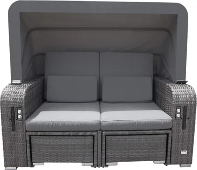 Produktbild von HOME DELUXE - Strandkorb HOLBY - 160 x 69 x189 cm - per Gasdruckfeder herausfahrende Sitzplätze I Gartenliege Louneginsel Volllieger