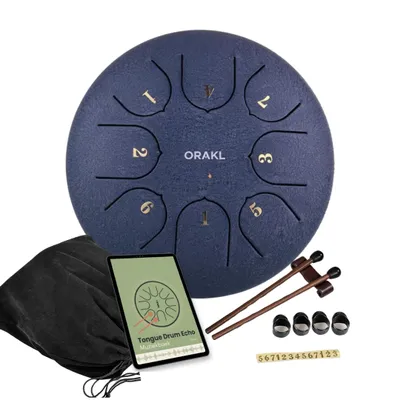 Produktbild von Orakl® - Steel Tongue Drum Echo mitternachtsblau - Inklusive Lehrbuch - Handpfanne ø 16 cm - Zungentrommel - Rain Drum - Regentrommel - Klangschale