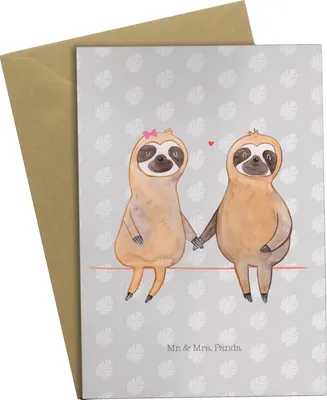 Produktbild von Mr. & Mrs. Panda Grußkarte Faultier Pärchen - Grau Pastell - Geschenk, Beziehung, neujahrskarte, weihnachtskarten, Gemeinsam, dankeskarten, einladungskarten, Liebe