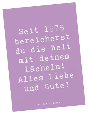 Produktbild von Mr. & Mrs. Panda Postkarte Spruch 1978 Geburtstag - Lavendeltraum - Geschenk, Geburtstagsgeschenk, Ansichtskarten, 70er Jahre, Postkarten, Geburtstagswünsche, Fotokarte