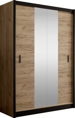 Produktbild von Kondela Kleiderschrank mit Schiebetüren Craft 150 – Schwarz / Craft-Eiche
