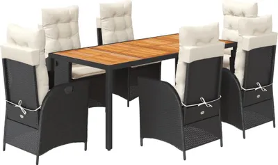 Produktbild von vidaXL 7-tlg. Garten-Essgruppe mit Kissen Schwarz Poly Rattan