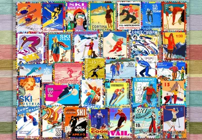 Productafbeelding van Grafika Puzzel: Ski-thema, stempelmotieven - 1000 stukjes, winterpuzzel