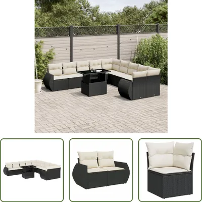 Produktbild von The Living Store 11-tlg. Garten-Sofagarnitur mit Kissen Schwarz Poly Rattan