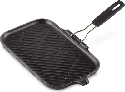 Produktbild von Große rechteckige Grillpfanne - fettarm kochen - inklusive Induktion - 24 cm satinschwarz Grillplatte