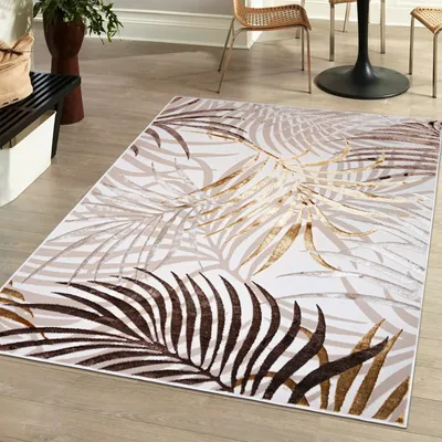 Produktbild von Teppich 80 x 150 cm Beige Creme mit Gold / NA44D Palmenzweige Feder