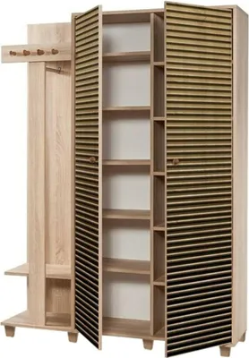 Produktbild von Eingangsmöbel Dpionett, Moderner Eingang, Wandgarderobe, Multifunktions-Aufbewahrungskonsole, 135x36h194 cm, Eiche