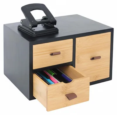 Produktbild von Büro-Organizer mit 3 Schubladen aus Bambus und MDF