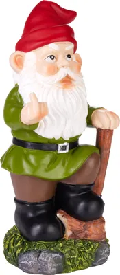 Produktbild von BRUBAKER Gartenzwerg Mittelfinger - Frecher Zwerg mit Heugabel - Gartenfigur Bauer Lustig - Dekoration Wetterfest für Garten Campingplatz - Gartendeko für außen - 24 cm groß