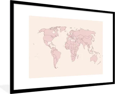 Produktbild von MuchoWow® MuchoWow® Gerahmtes Poster Weltkarte - Einfach - Rosa 90x60 cm - Poster mit zchwarzem Bilderrahmen - Wanddekoration - Fotos