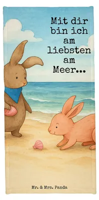 Produktbild von Mr. & Mrs. Panda Handtuch Hasen Muschel Design - Blau Pastell - Geschenk, sporthandtuch, Strandtuch, Badehandtuch, BFF, Best Friends, Muttertag, Strand, Meer, Strandlaken