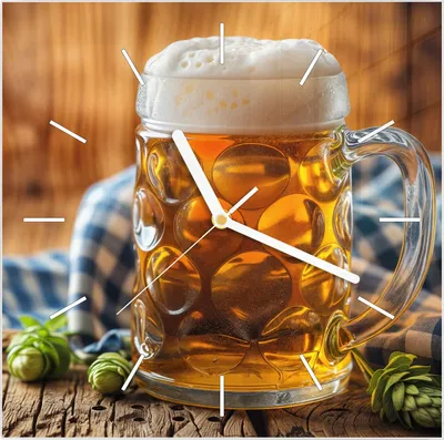 Produktbild von Wanduhr aus Glas mit Motiv Bierglas- 30 x 30 cm - inkl. Aufhängesystem