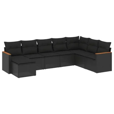 Produktbild von Gartenmöbel-Set, 8-teilige modulare Sofagarnitur, Poly Rattan, pulverbeschichteter Stahl, UV-beständig, Schwarz, mit abnehmbaren waschbaren Kissen