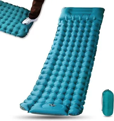 Image de Matelas de camping auto-gonflant Famanu avec pompe à pied - bleu