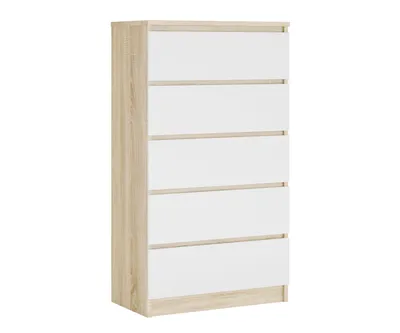 Produktbild von Komoda z 5 szufladami, kolor: dąb sonoma / biały, A: 70 x 125 x 39 cm