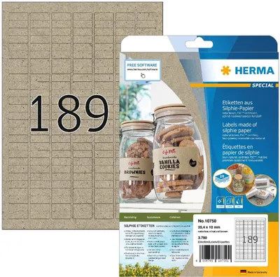 Produktbild von HERMA 10750, Braun, Rechteck, Permanent, 25,4 x 10 mm, A4, Universal