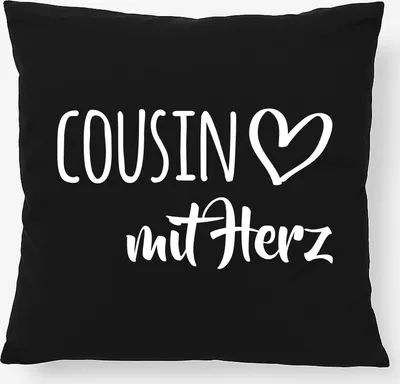 Produktbild von Huuraa Kissen Cousin mit Herz 40x40cm mit Füllung Black Baumwolle Dekokissen Geschenkidee