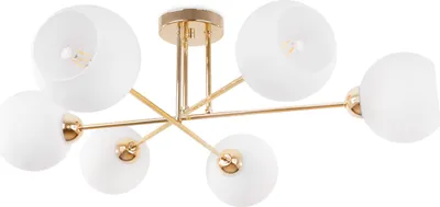 Produktbild von Deckenlampe Asturia gold 6-flammig mit weißem Glasschirm E27