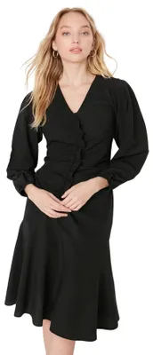 Obrázok produktu pre Trendyol Dámske bežné blúzkové šaty, vzorovaný materiál, výstrih do V, farba: greige, veľkosť: 34