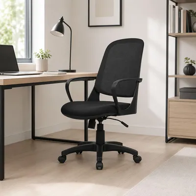 Produktbild von Bürostuhl Dbink, Mesh-Arbeitsstuhl mit Armlehnen, Ergonomischer Bürositz, 61x60h99/108 cm, Schwarz