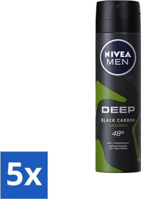 Zdjęcie produktu dla Nivea - Men - Dezodorant - Spray - Deep Black Carbon Amazonia - 150 ml - opakowanie ekonomiczne - 5 szt