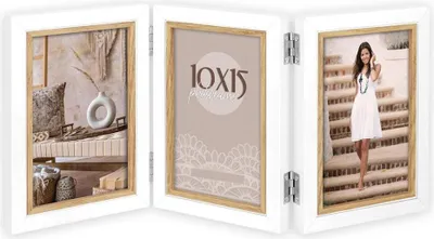 Produktbild von Holz Bilderrahmen rechteckig weiss & braun für 10x15 cm