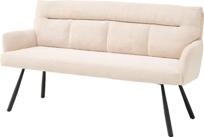 Produktbild von Sofia Bank Cord Hellbeige mit Armlehnen – 180 cm Sitzbank, Federkern Sitz, Metallgestell Schwarz matt, Esszimmerbank modern