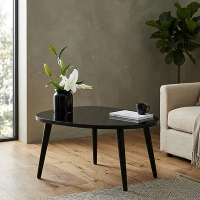 Immagine prodotto di Frontone - Tavolino da Salotto, 75x55x38h cm Nero, Piano in Vetro Temperato