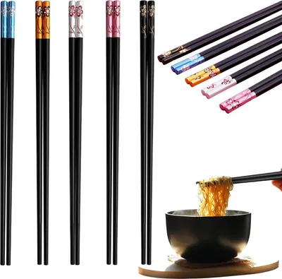 Imagen del producto de Palillos de acero inoxidable, juego de 4, antideslizantes, aptos para lavavajillas, ideales para sushi y cocina