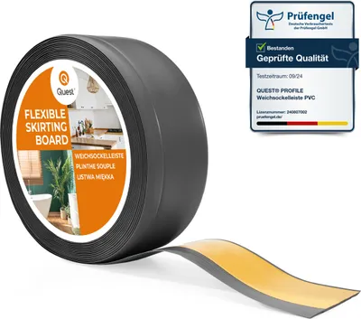 Immagine prodotto di QUEST Battiscopa in PVC 70x20mm, 20m, autoadesivo, battiscopa morbido, flessibile, grigio scuro