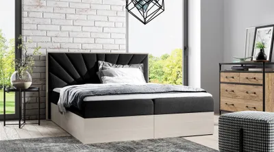 Produktbild von Boxspringbett Bett DAIMON 120x200cm Nordic Teak Stoff Schwarz inkl. Bettkasten