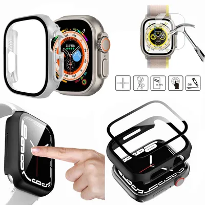 Image de Pour Apple Watch Ultra 1 + 2 49 mm : coque 2 en 1 (boîtier + verre trempé H9) argentée