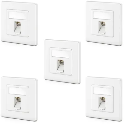 Produktbild von deleyCON 5x CAT7 Netzwerkdose 1 Port - 10 Gigabit - Unterputzdose Ethernet LAN Dose Anschlussdose Datendose Geschirmt + 5x CAT 7 Keystone RJ45 DSL Netzwerk Patchkabel Verlegekabel - Weiß