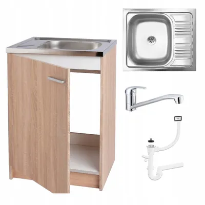 Produktbild von Stamar | Küchenschrank, Sonoma, Spülbecken, Armatur, 60 cm slim, Laminatplatte