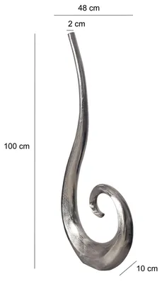 Image de Vase décoratif FineBuy 100 cm en aluminium argenté, en forme de spirale, grand vase à fleurs, vase décoratif extravagant pour fleurs XXL, vase de sol en aluminium, décoration d'intérieur en métal, fabriqué à la main