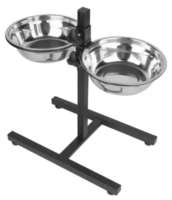 Produktbild von Futterbar für Hunde - Verstellbarer Napfständer - 2 Edelstahlnäpfe 2 x 1800 ml - Höhenverstellbar - Rutschfester Standfuß - Schwarz