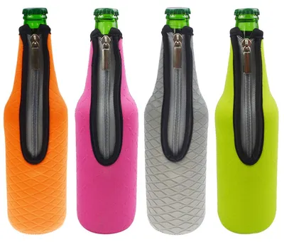 Bierflaschen-Kühler aus Neopren, 4er-Set, 500 ml, isoliert, mit Reißverschluss