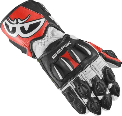 Image de Gants de moto Berik Thunar Evo, noir/blanc/néon-rouge, XS