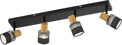 Produktbild von Deckenleuchte schwarz, Holzoptik, bewegliche Spots, L 65 cm