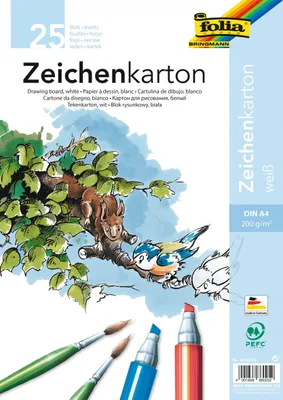 Produktbild von folia 8600/25 - Zeichenkarton, 200 g/qm, DIN A4, 25 Blatt, weiß - Zeichenpapier