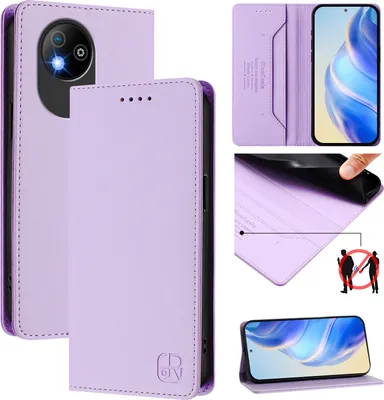 Produktbild von Lederhülle für ZTE Blade A35 Lite/A35 Core Hülle Flip Brieftasche Kartenfächern Ständer Schutzhülle Violett